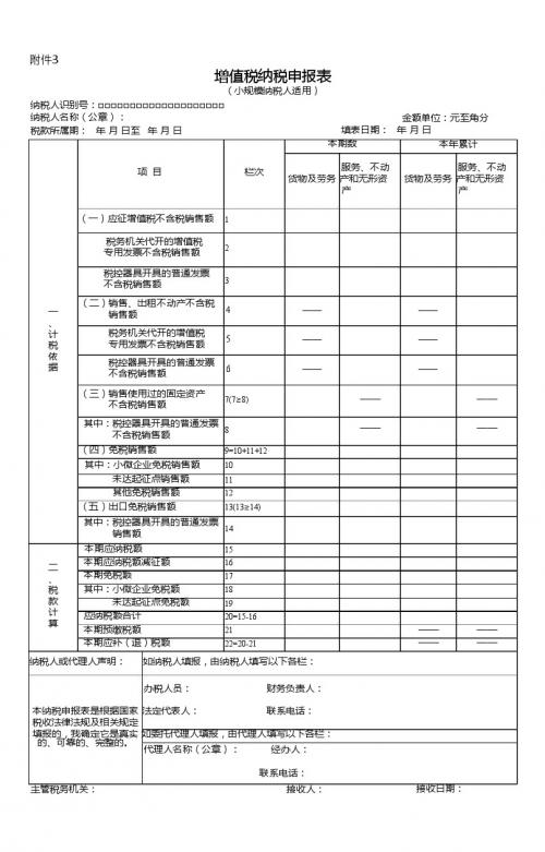 《增值税纳税申报表(小规模纳税人适用)》及其附列资料