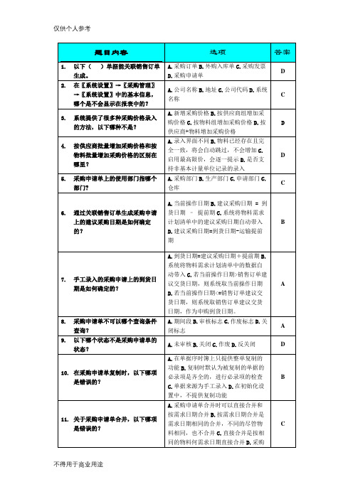 金蝶k3ERP供应链完全版题库