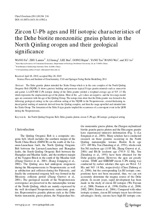 Zircon U-Pb ages and Hf isotopic characteristics of the Dehe biotite monzonitic gneiss pluton in