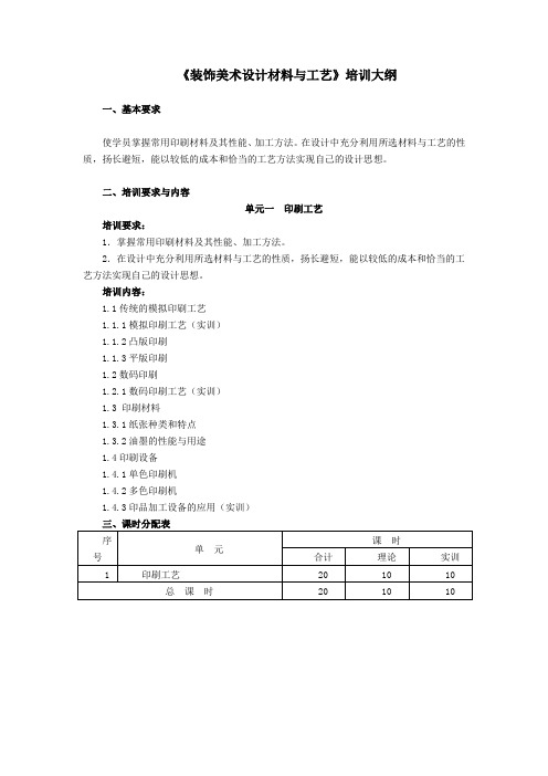 装饰美术设计师四级培训大纲——装饰美术设计材料与工艺