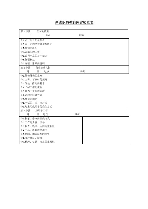 新进职员教育内容检查表格式.
