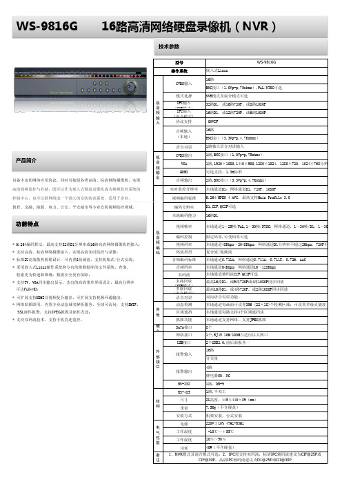 WS-98 16G 路高清网络硬盘录像机(NVR