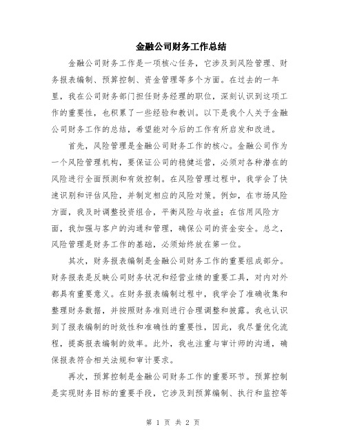 金融公司财务工作总结