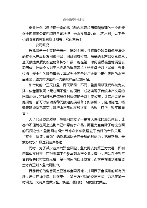 商业融资计划书_计划书范文_