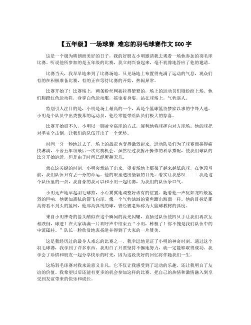 【五年级】一场球赛 难忘的羽毛球赛作文500字