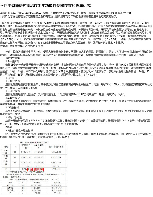 不同类型通便药物治疗老年功能性便秘疗效的临床研究