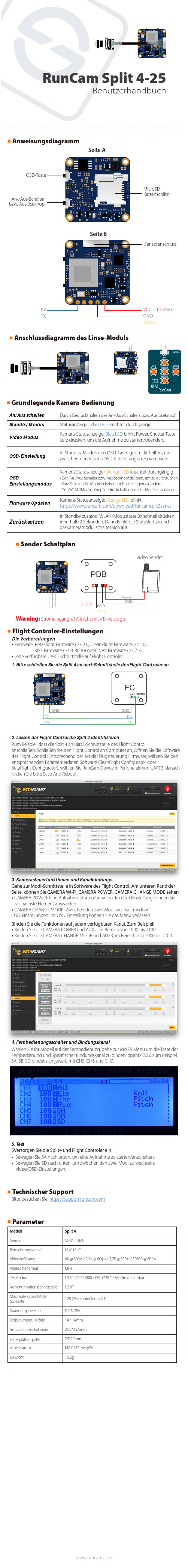 RunCam Split 4 Flight Controller 用户指南说明书