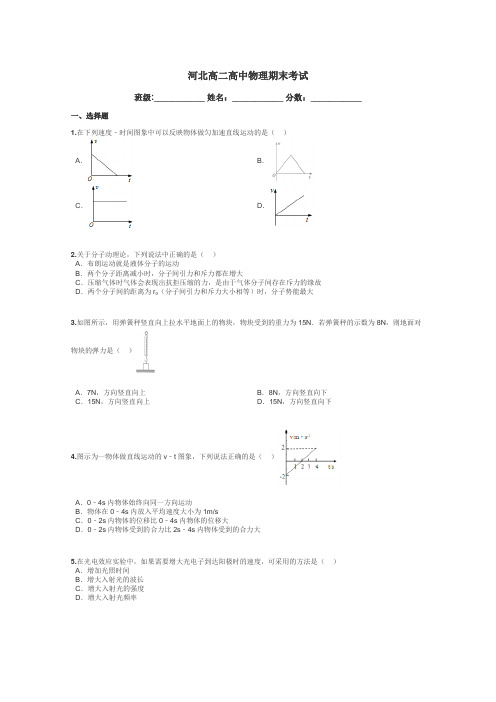 河北高二高中物理期末考试带答案解析
