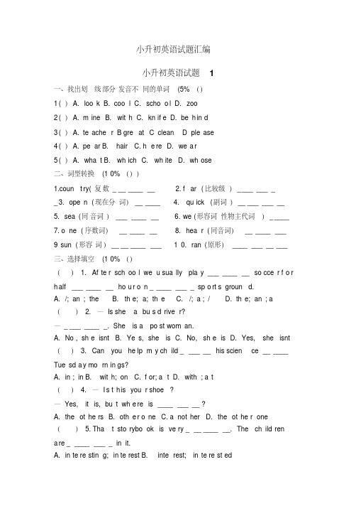 小升初英语试题汇编