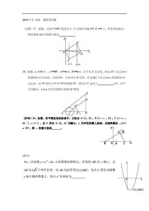 2016中考精选题 动态  最值类问题