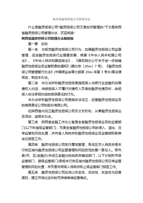 陕西省融资担保公司管理办法_办法_