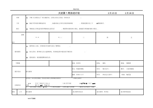 幼儿园大班周计划表超级详细-幼儿园大班一周活动计划表