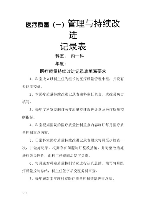 医疗质量管理与持续改进记录表(内科)