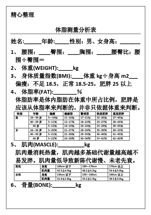 体脂测量分析表格模板