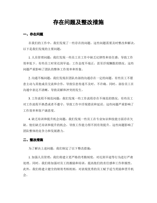 存在问题及整改措施