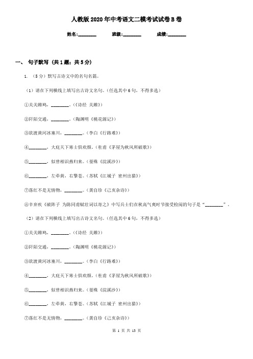 人教版2020年中考语文二模考试试卷B卷
