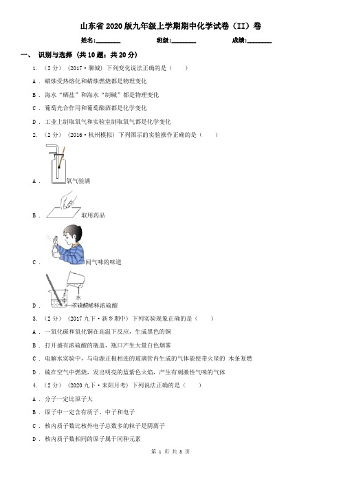 山东省2020版九年级上学期期中化学试卷(II)卷(新版)