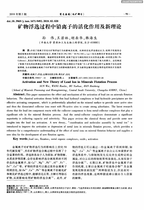 矿物浮选过程中铅离子的活化作用及新理论
