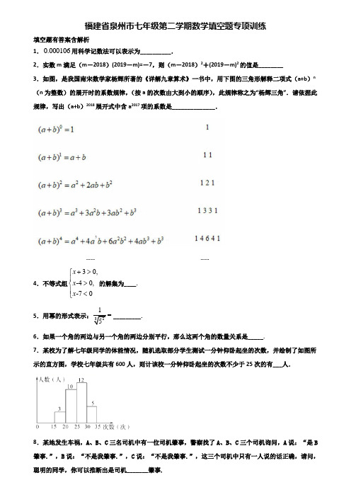 福建省泉州市七年级第二学期数学填空题专项训练含解析