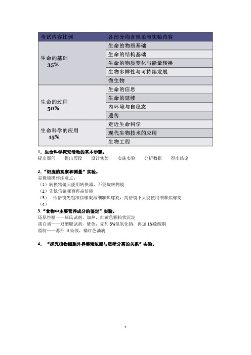 沪科版生命科学实验总结学生版