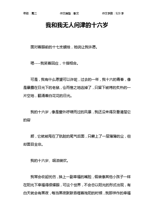 我和我无人问津的十六岁作文【高中高二500字】