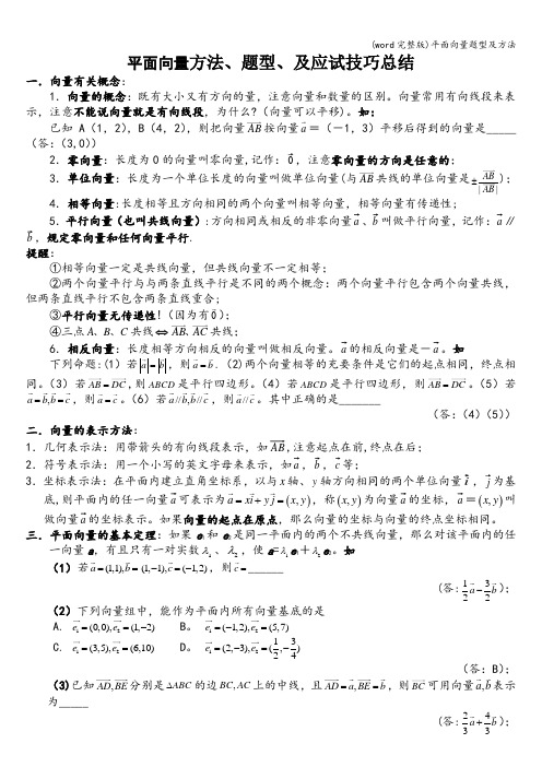 (word完整版)平面向量题型及方法