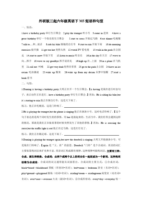 (外研版三起)小学六年级下册英语：M5短语和句型汇总