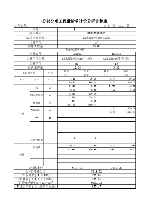 BOQ计价表(定额-单价-费率套用)