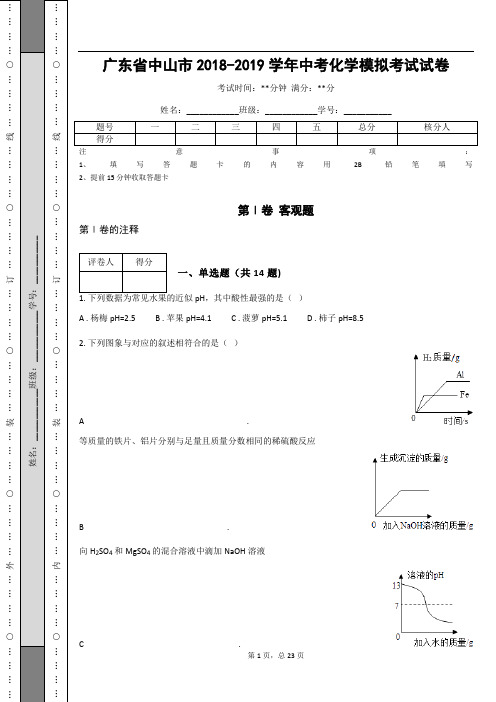 广东省中山市2018-2019学年中考化学模拟考试试卷(含答案解析)