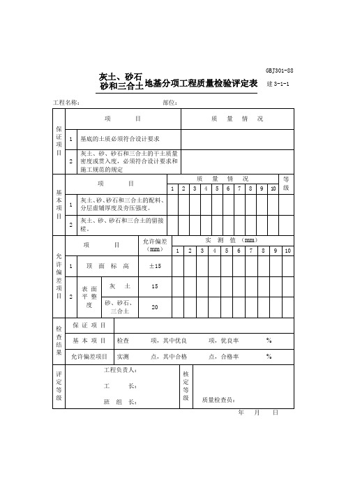 灰土、砂石、砂和三合土地基分项工程质量检验评定表