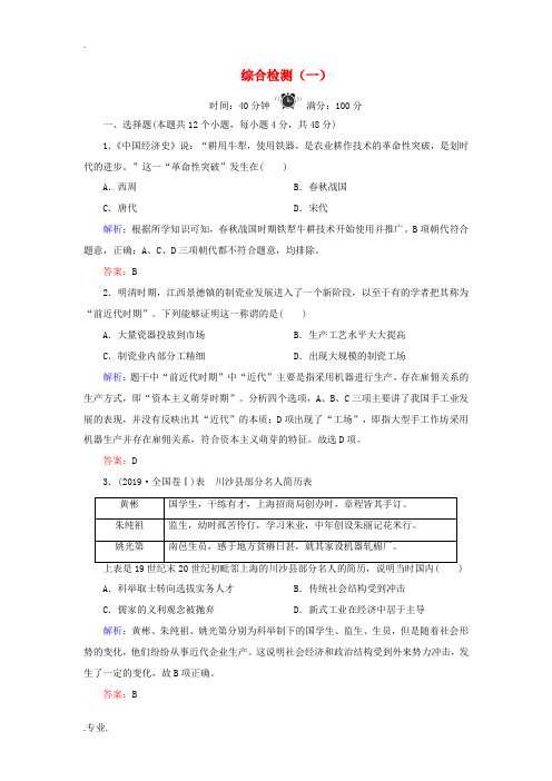 高中历史 综合检测一 人民版必修2-人民版高一必修2历史试题