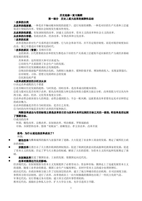 2014-2015历史选修一 历史上重大改革复习提纲