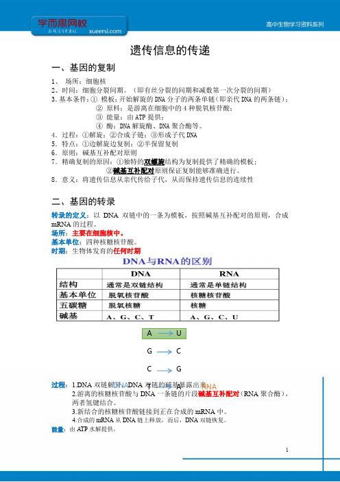 遗传信息的传递知识点总结