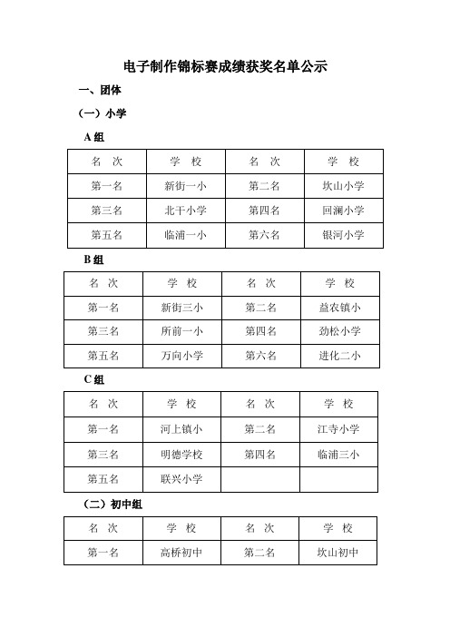 电子制作锦标赛成绩获奖名单公示