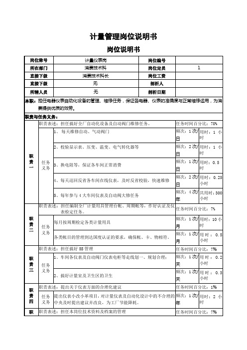 计量管理岗位说明书