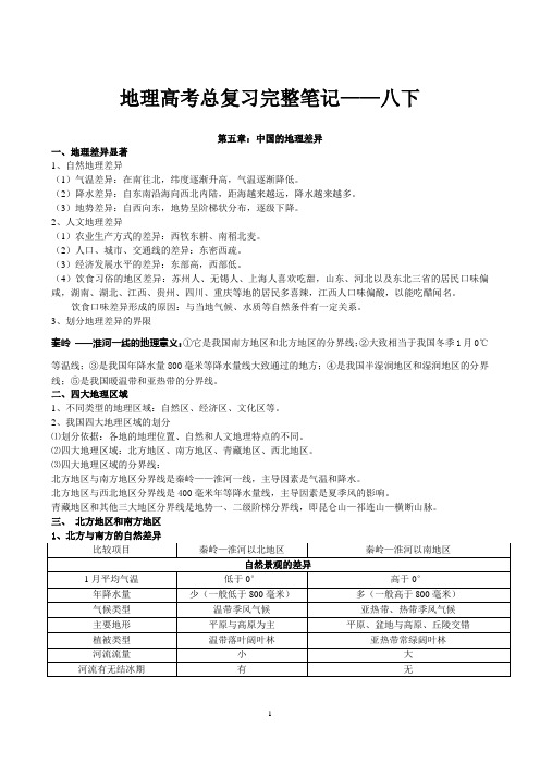 地理高考总复习完整笔记——八下