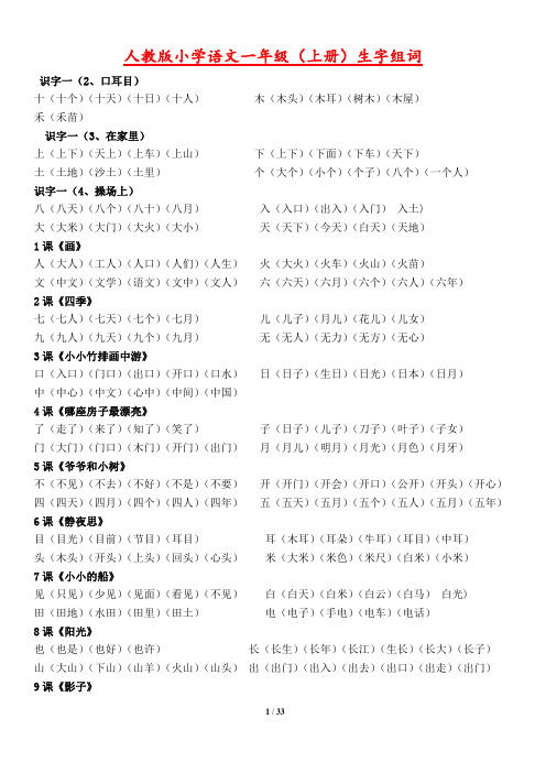 人教版小学语文一年级到三年级生字组词(全)(部份含拼音)