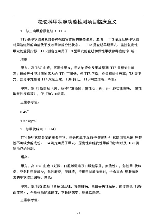 检验科甲状腺功能检测项目临床意义