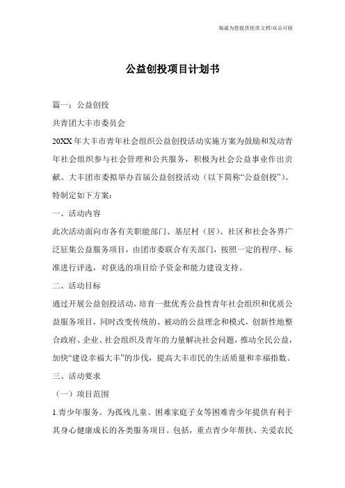 公益创投项目计划书