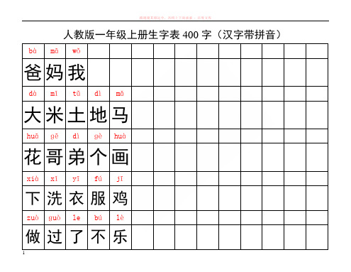 人教版一年级上册生字表1(汉字带拼音)a4纸打印