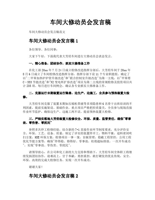 车间大修动员会发言稿