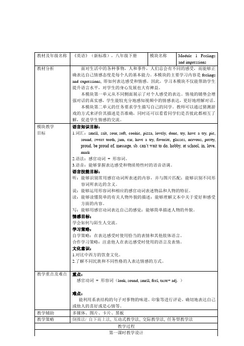 外研版英语(新标准)八年级下册《Module 1 Feelings and impressions》教学设计