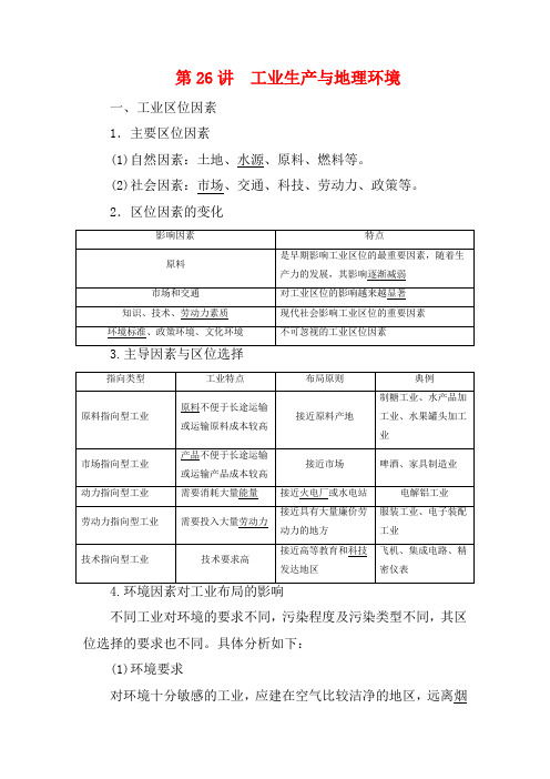 高考地理一轮复习 第八单元 产业活动与地理环境 第26讲 工业生产与地理环境