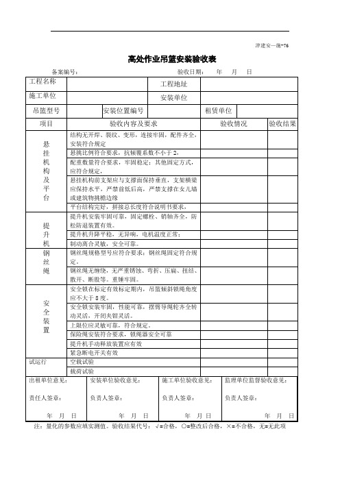 高处作业施工吊篮验收记录表