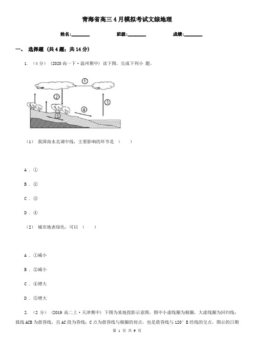 青海省高三4月模拟考试文综地理