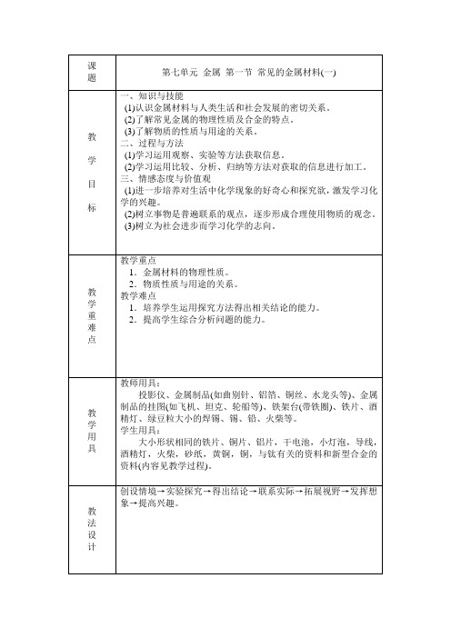 鲁教版化学九年级4.1常见的金属材料学案