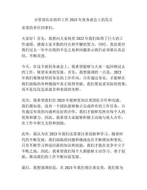 分管部长在组织工作2023年度务虚会上的发言