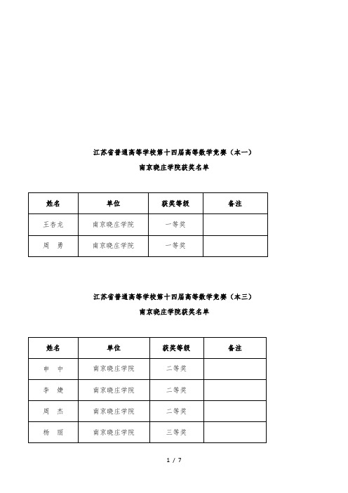 江苏省普通高等学校第十四届高等数学竞赛(本一)