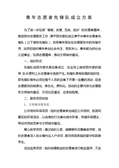 青年志愿者先锋队成立方案