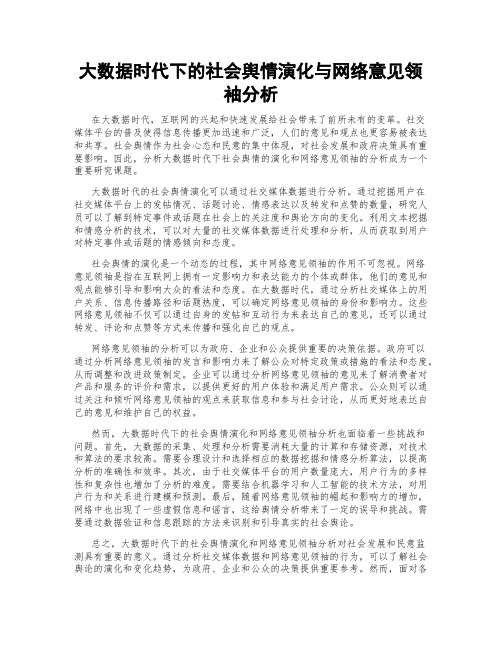 大数据时代下的社会舆情演化与网络意见领袖分析